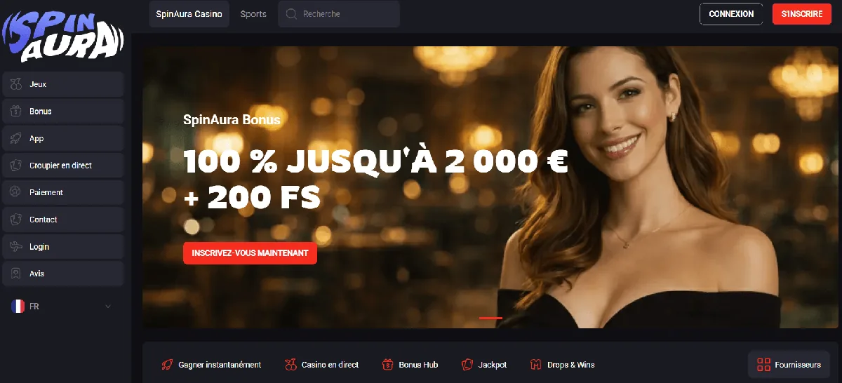 Interface mobile de SpinAura, appli casino fiable France