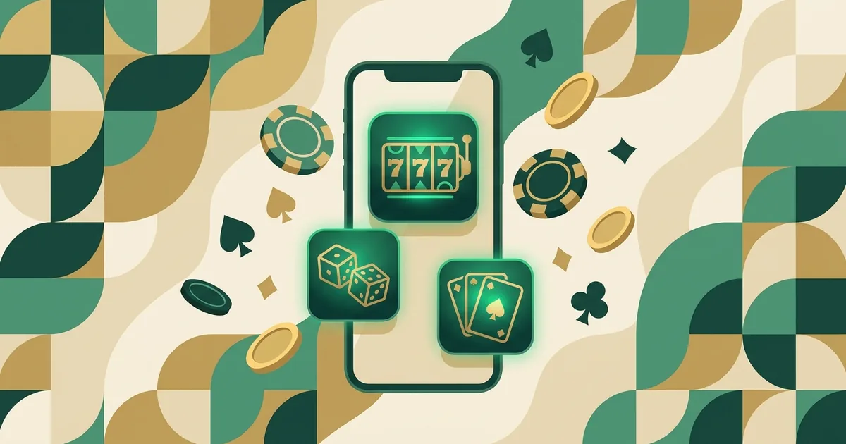 Illustration d'un smartphone entouré de jetons de casino et de cartes